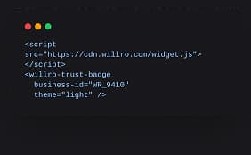 Dark terminal window showing HTML script integration snippet