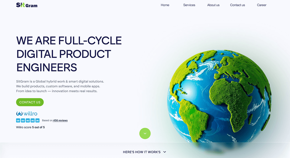 Digital agency homepage with embedded Willro trust rating badge